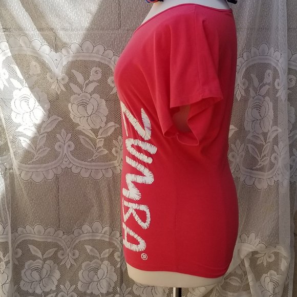 Zumba Wear Red V-neck Tee with White ZUMBA lettering Size M/L - Picture 5 of 8